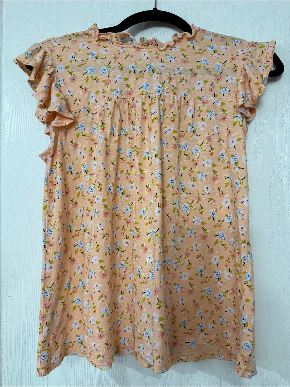 LOFT Peach Floral Ruffle Yoke Blouse